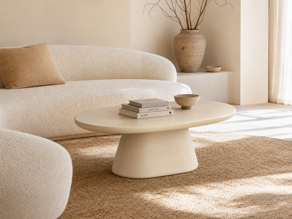 `KOSA T15 UFO-Shaped Coffee Table with Tapered Base-Matte Cream`