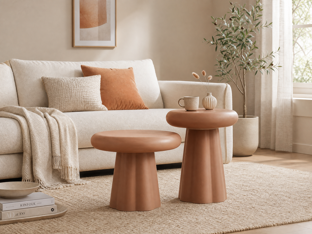 `KOSA T16 Mushroom Side Table Set with Fluted Base-Terracotta`