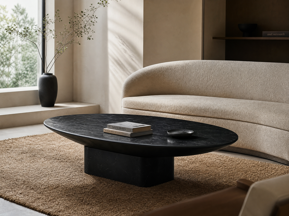 KOSA T17 Black Marble-Effect Coffee Table with Low Base