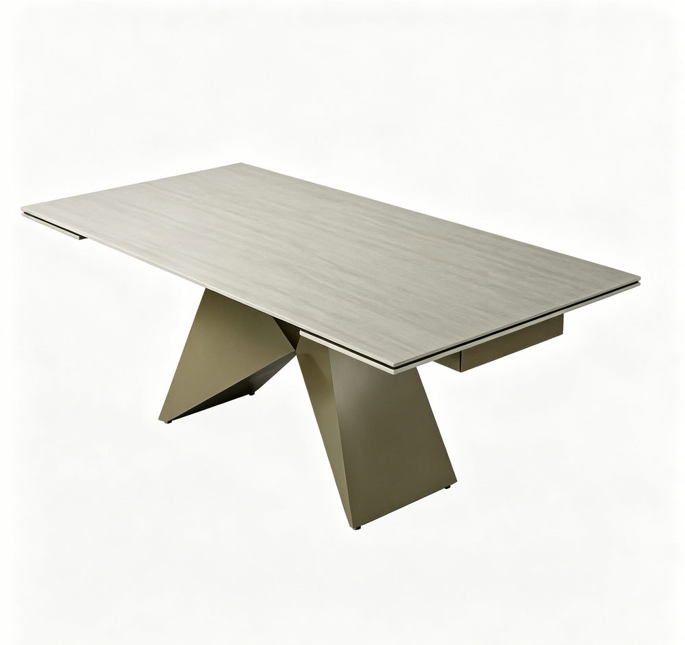 'CORAL 15 Rectangular Wood-Effect Dining Table with Prism Metal Legs-Light Khaki Base'