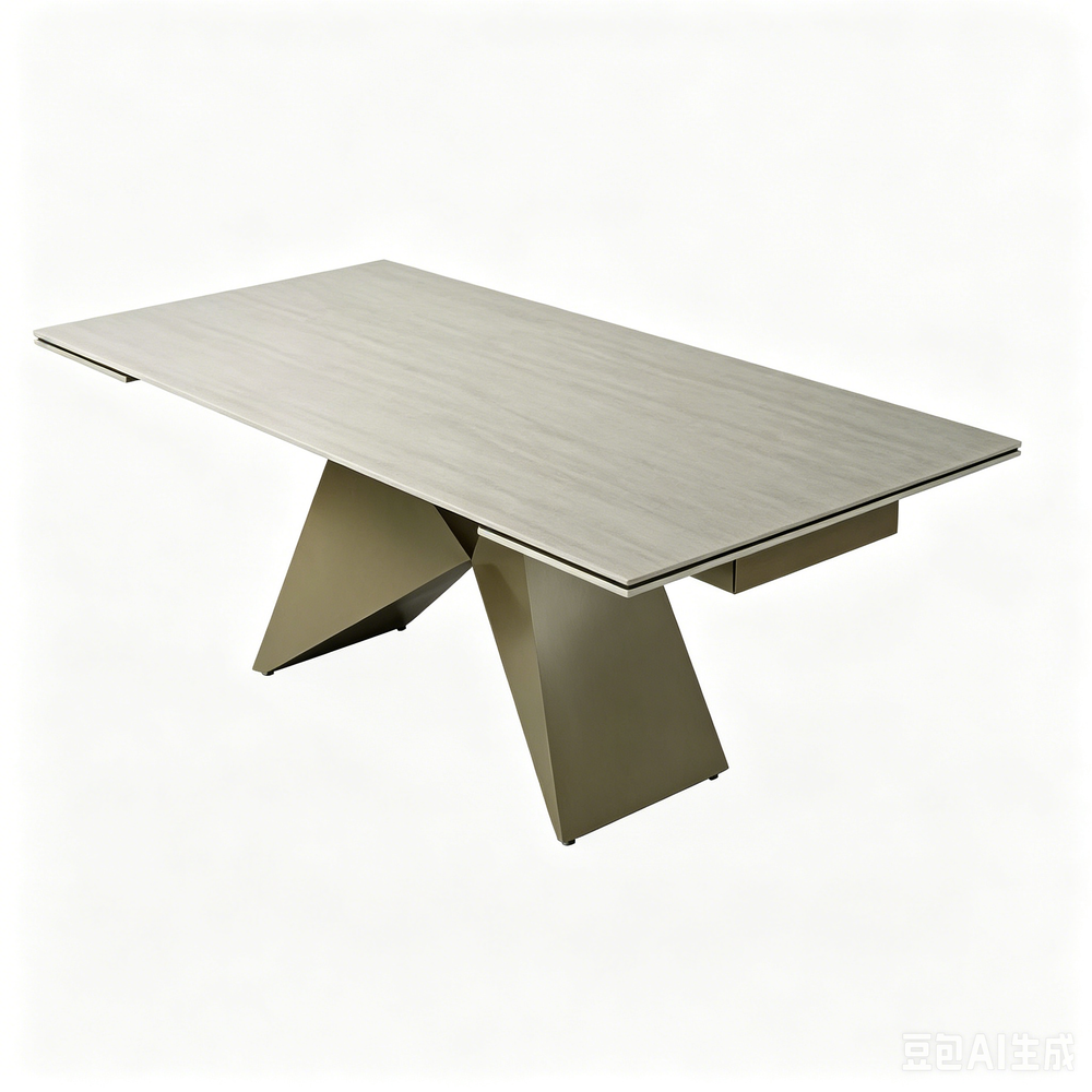 'CORAL 15 Rectangular Wood-Effect Dining Table with Prism Metal Legs-Light Khaki Base'