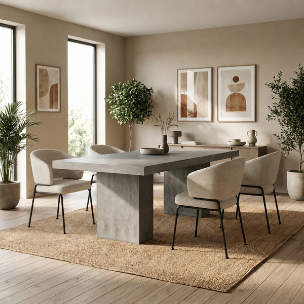 'VENNO 10 Rectangular Concrete-Look Dining Table-Grey Tone'