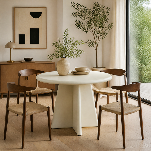 'VENNO 06 Round Dining Table with 3-Split Base-Cream'