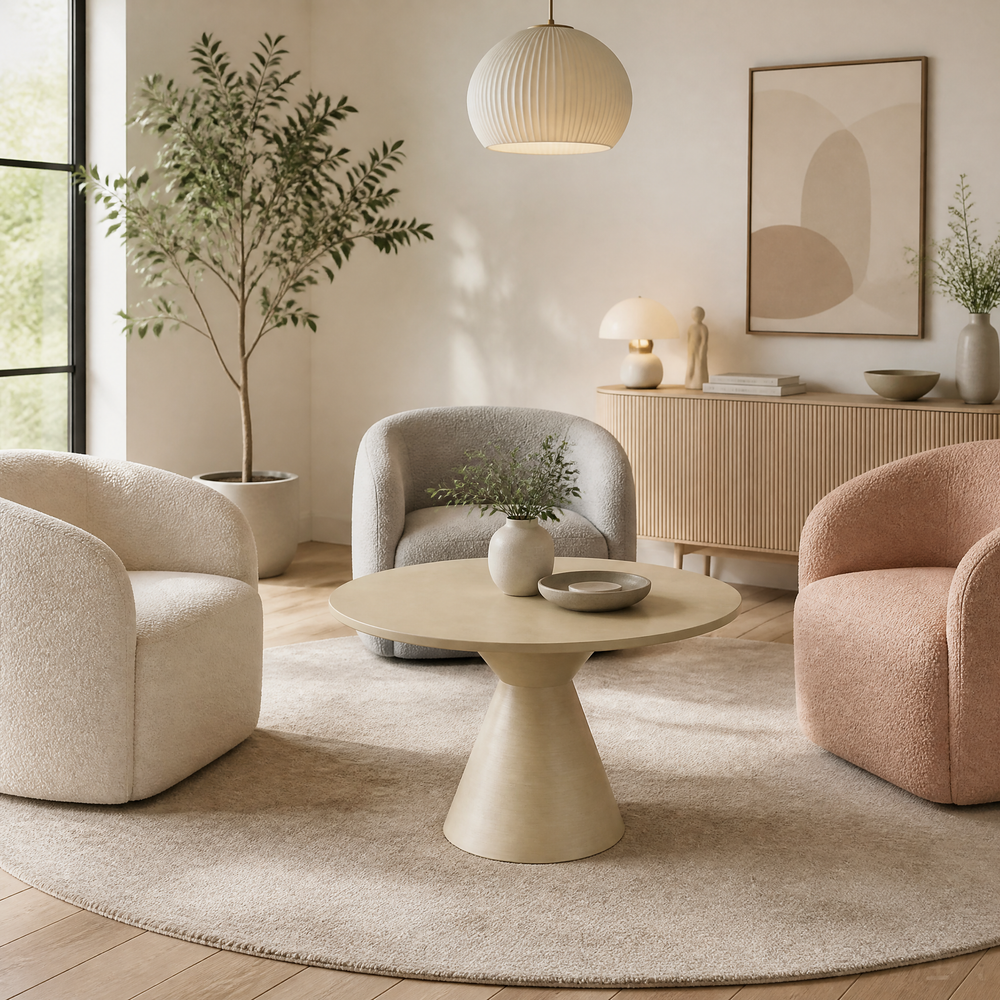 'VENNO 01 Flared Base Round Coffee Table-Matte Cream'