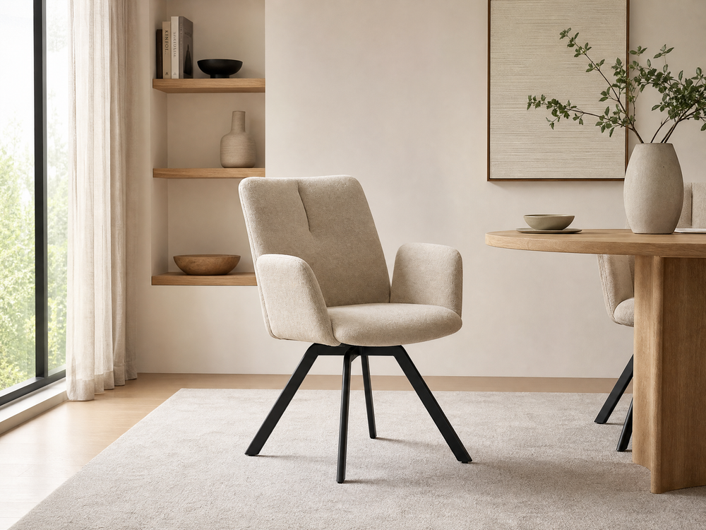 `KOSA 07 Swivel Dining Chair-Beige Fabric with Arms`