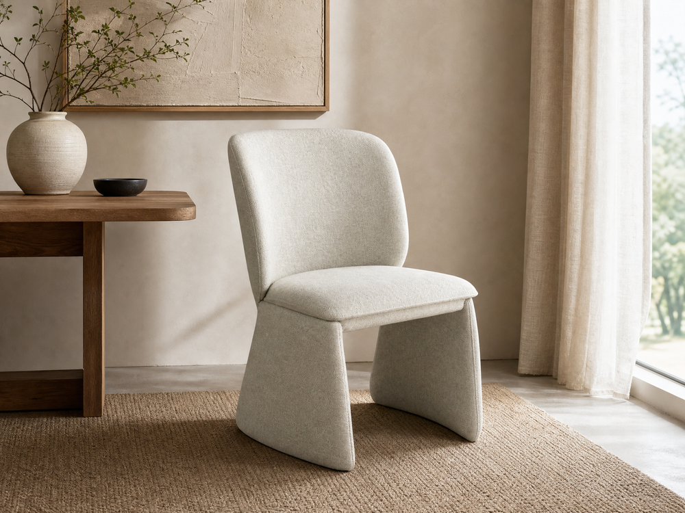 `KOSA 05 Minimalist Sled Chair-Light Beige Linen`
