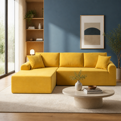 'LINO 06 L-Shaped Sectional Sofa with Chaise-Mustard Yellow'