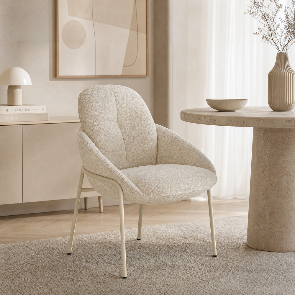 `Saga A1 Cream Boucle Dining Chair-Nordic French Style`