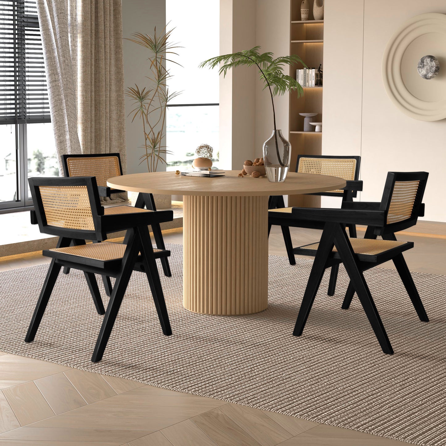 Saga G Series Walnut Wood Dining Chair with Black Rattan Modern Design for Home Office and Dining Room New Arrival