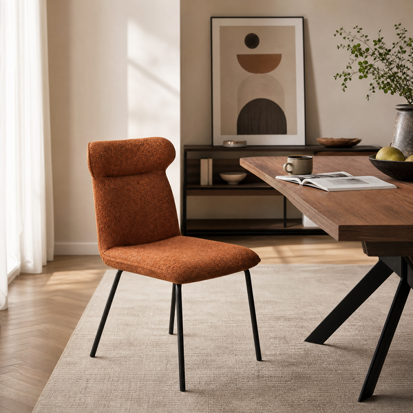 `Saga A6 Terracotta High-Back Boucle Chair-Retro Nordic`