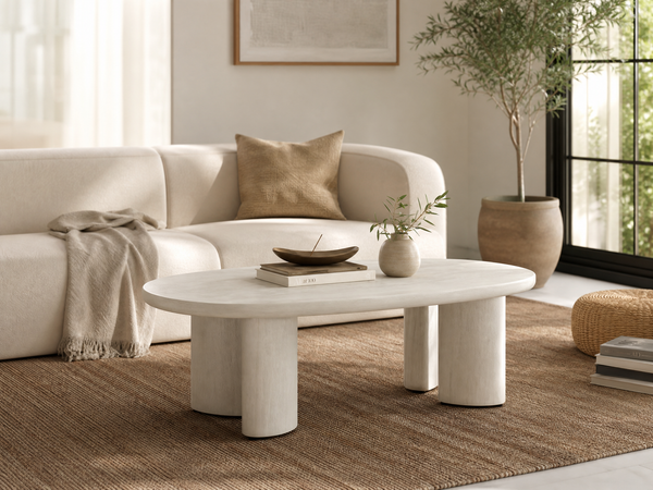`KOSA T14 Oval Coffee Table with 4 Cylindrical Legs-Light Wood-Look`