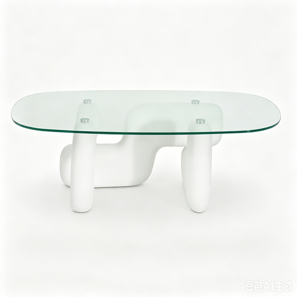 'VENNO 08 Sculptural Glass-Top Coffee Table-Cream Base'