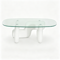 'VENNO 08 Sculptural Glass-Top Coffee Table-Cream Base'