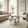 'VENNO 08 Sculptural Glass-Top Coffee Table-Cream Base'