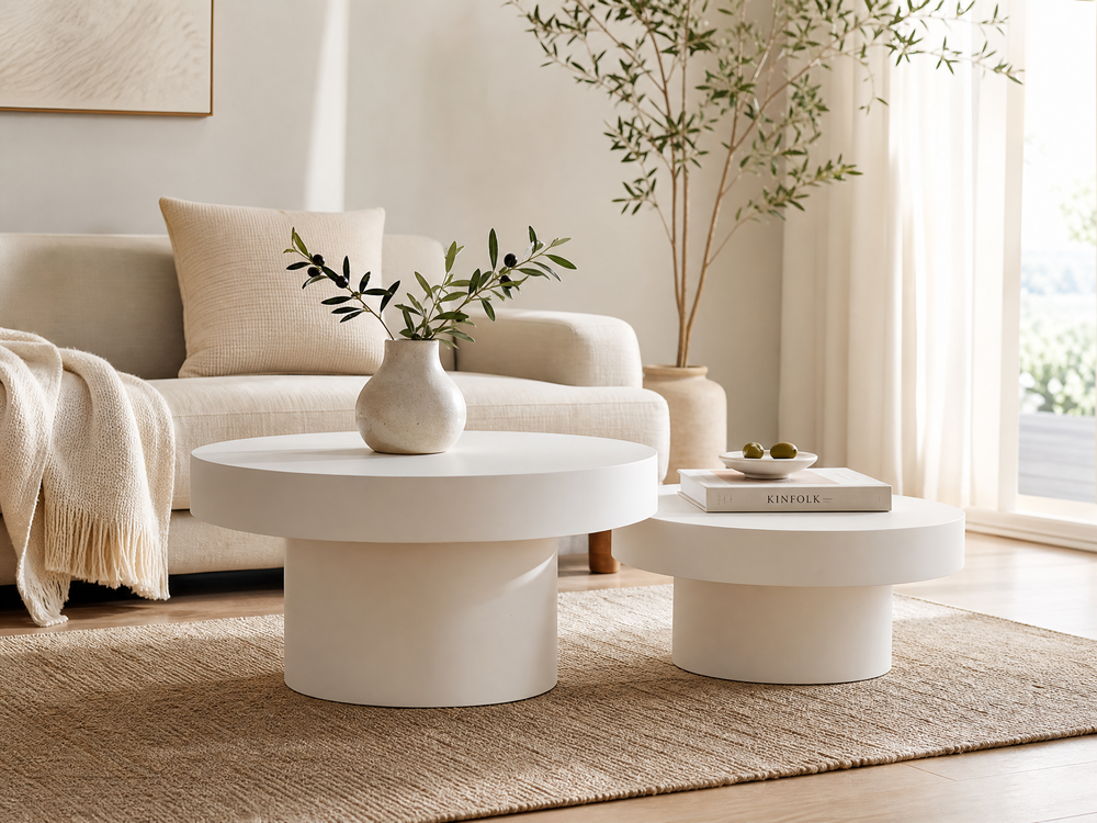 `KOSA T20 Tiered Round Nesting Side Table Set-Matte White`