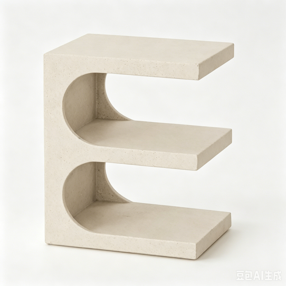 `KOSA T13 C-Shaped Side Table with Shelves-Beige Travertine-Look`