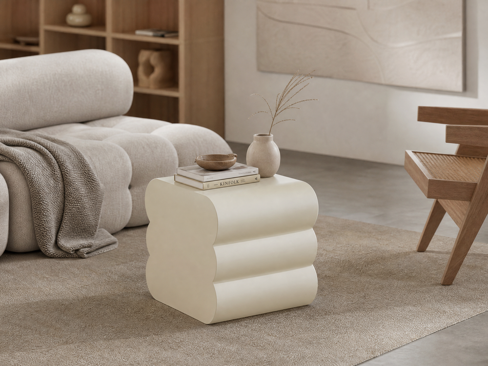 `KOSA T08 Wave-Stack Side Table-Matte Cream`