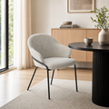 `Saga A2 Light Grey Boucle Dining Chair-Black Metal Legs`