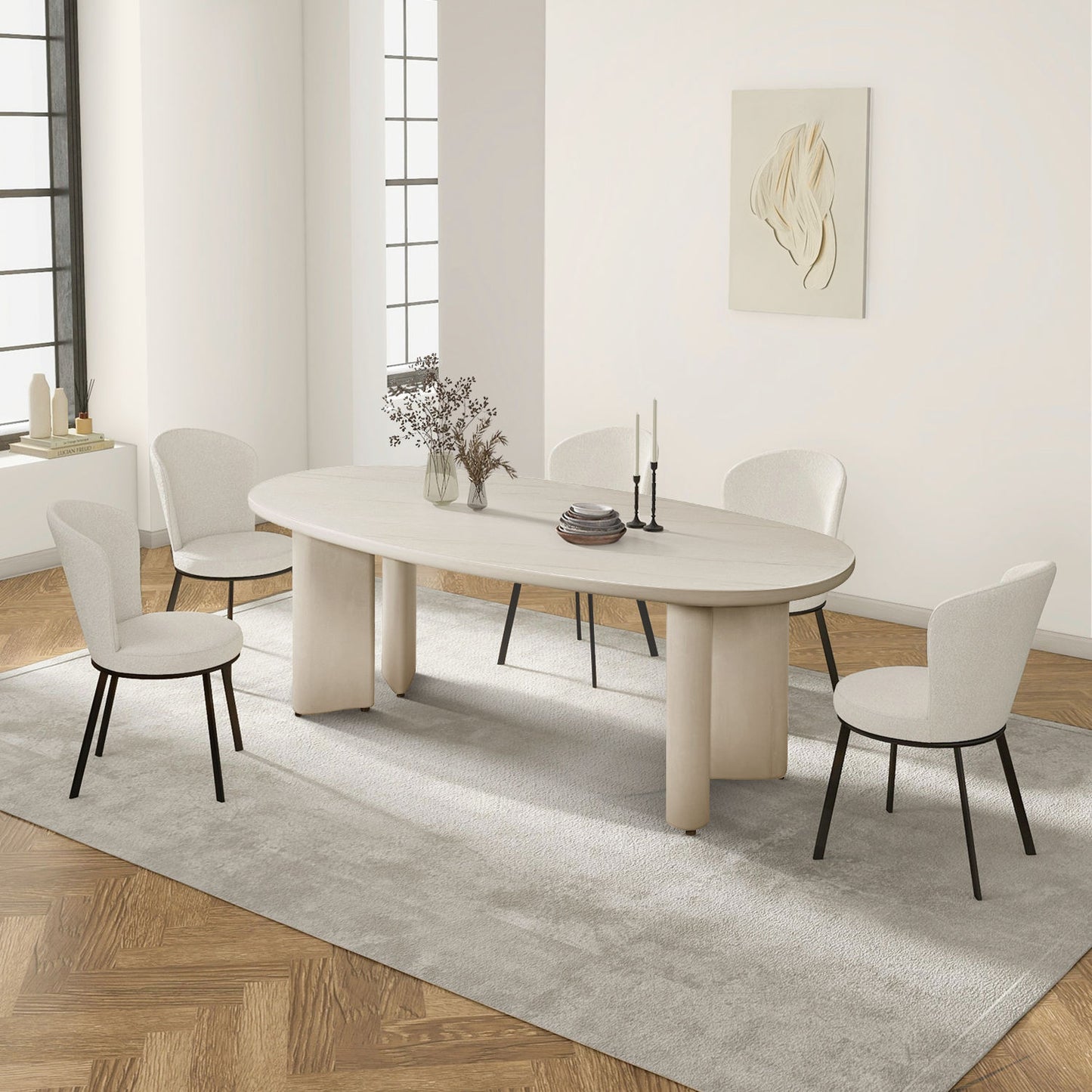 Saga Series Cement Finish Rock Concrete Top Dining Table