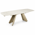 'VENNO 14 Extendable Oval Dining Table with V-Shape Legs-Cream Beige'
