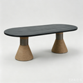 'CORAL 02 Oval Dining Table with Woven Jute Base-Dark Grey Top'