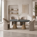 'CORAL 02 Oval Dining Table with Woven Jute Base-Dark Grey Top'