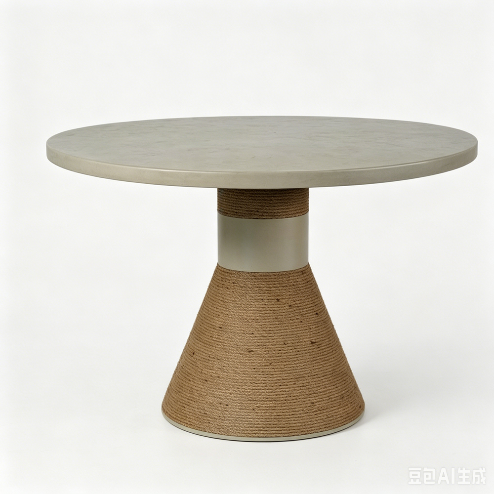 'CORAL 03 Round Dining Table with Two-Tone Woven Base-Light Stone Top'