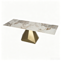'VENNO 13 Rectangular Marble Dining Table with Geometric Base-Gold Tone'