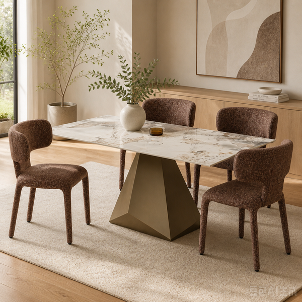 'VENNO 13 Rectangular Marble Dining Table with Geometric Base-Gold Tone'