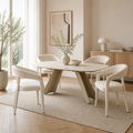 'VENNO 14 Extendable Oval Dining Table with V-Shape Legs-Cream Beige'