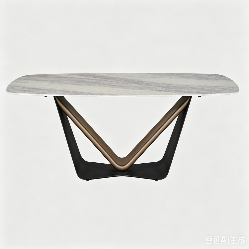 'CORAL 04 Marble Dining Table with V-Shape Metal Base-White Marble'