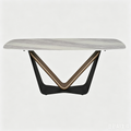 'CORAL 04 Marble Dining Table with V-Shape Metal Base-White Marble'