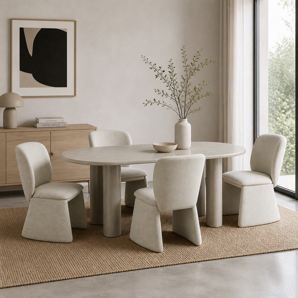'CORAL 05 Oval Dining Table with Triple Cylinder Legs-Matte Beige'