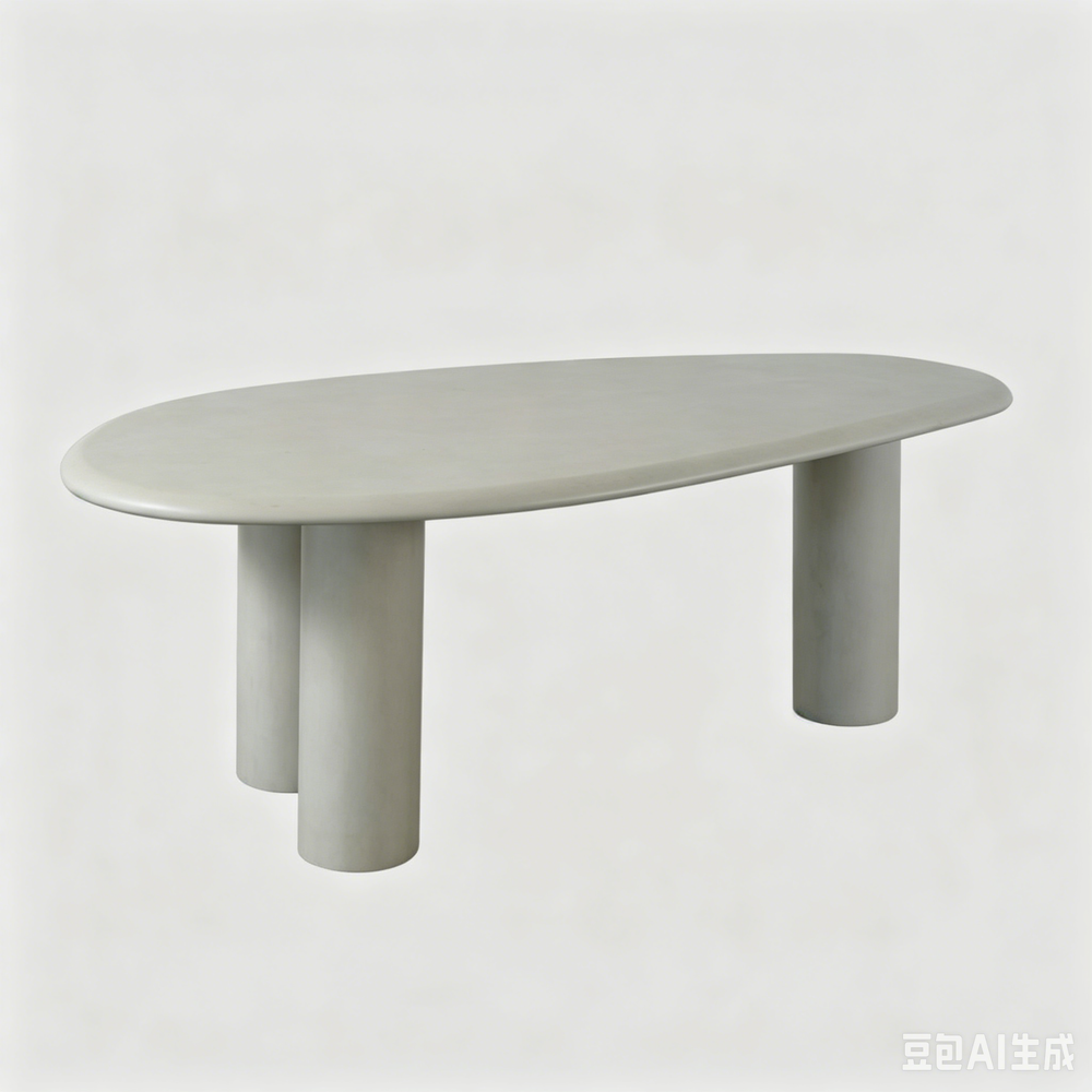 'CORAL 06 Rounded Dining Table with Twin Cylinder Legs-Light Concrete'
