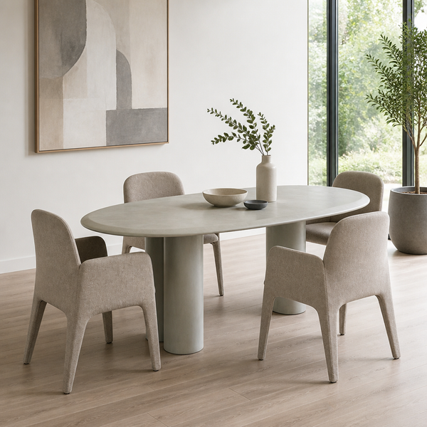 'CORAL 06 Rounded Dining Table with Twin Cylinder Legs-Light Concrete'