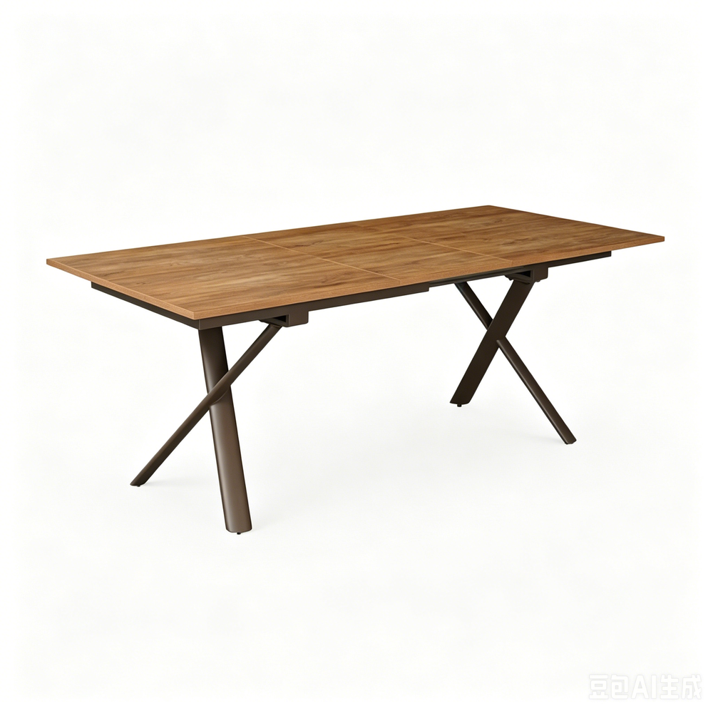 'VENNO 15 Solid Wood Dining Table with Cross Metal Legs-Walnut Brown'