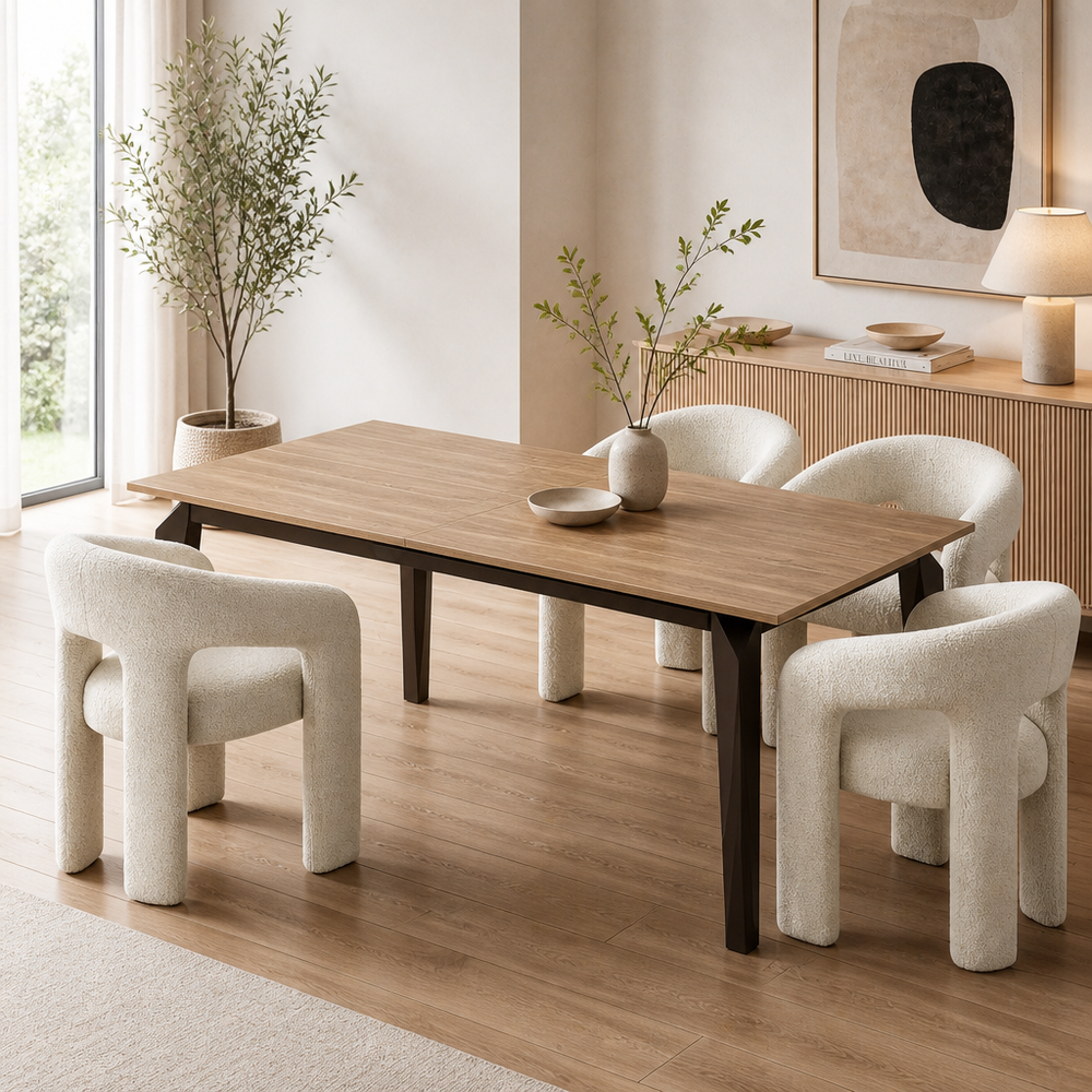 'VENNO 16 Oak Dining Table with Angular Black Legs-Natural Finish'