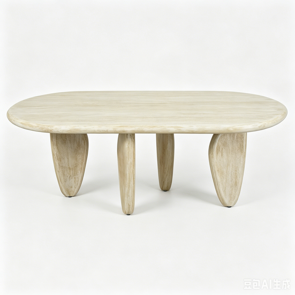 'CORAL 07 Dining Table with Drop-Shaped Travertine-Look Legs-Natural Finish'
