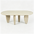 'CORAL 07 Dining Table with Drop-Shaped Travertine-Look Legs-Natural Finish'