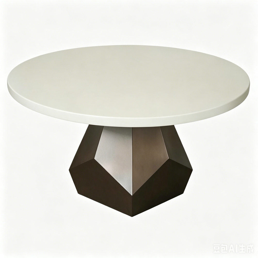 'CORAL 08 Round Dining Table with Geometric Metal Base-Off-White Top'