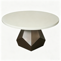'CORAL 08 Round Dining Table with Geometric Metal Base-Off-White Top'
