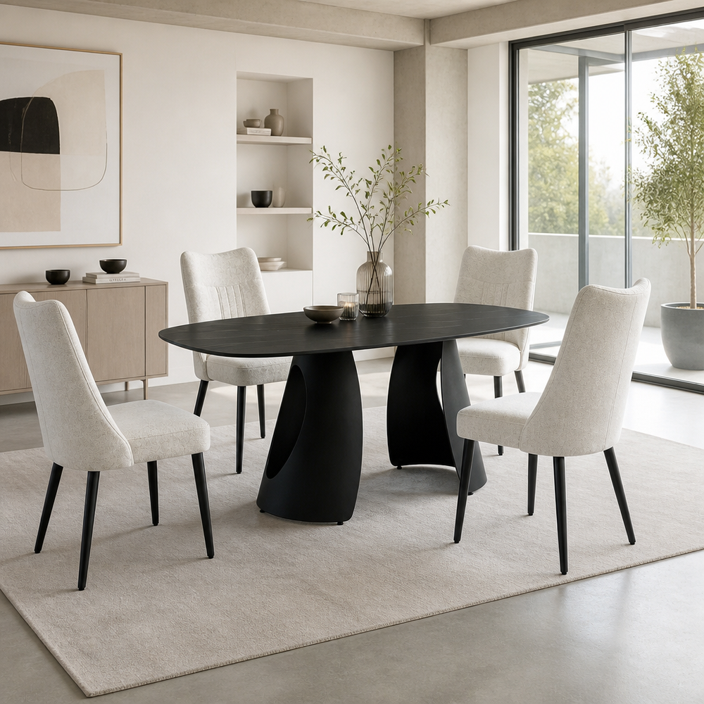 'CORAL 09 Dining Table with Cutout Black Base-Matte Black'