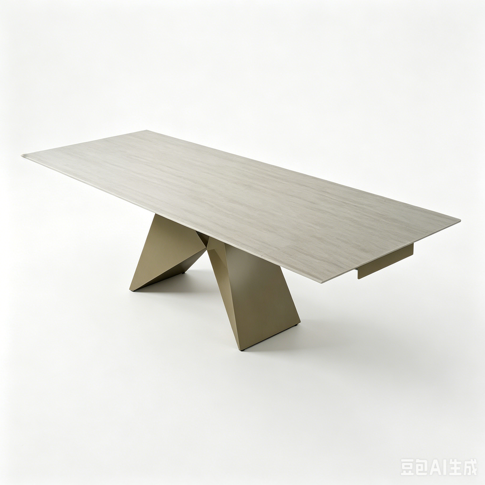 'CORAL 15 Rectangular Wood-Effect Dining Table with Prism Metal Legs-Light Khaki Base'