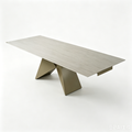 'CORAL 15 Rectangular Wood-Effect Dining Table with Prism Metal Legs-Light Khaki Base'