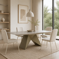 'CORAL 15 Rectangular Wood-Effect Dining Table with Prism Metal Legs-Light Khaki Base'