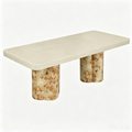 'CORAL 01 Rectangular Dining Table with Burl Wood Legs-Cream Top'