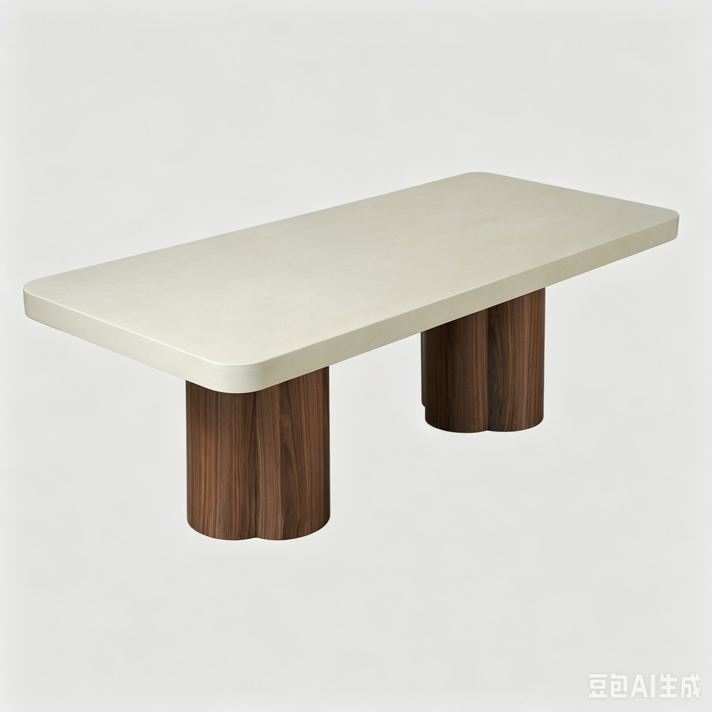 'CORAL 11 Rectangular Dining Table with Fluted Column Legs-White Top  Walnut Base'