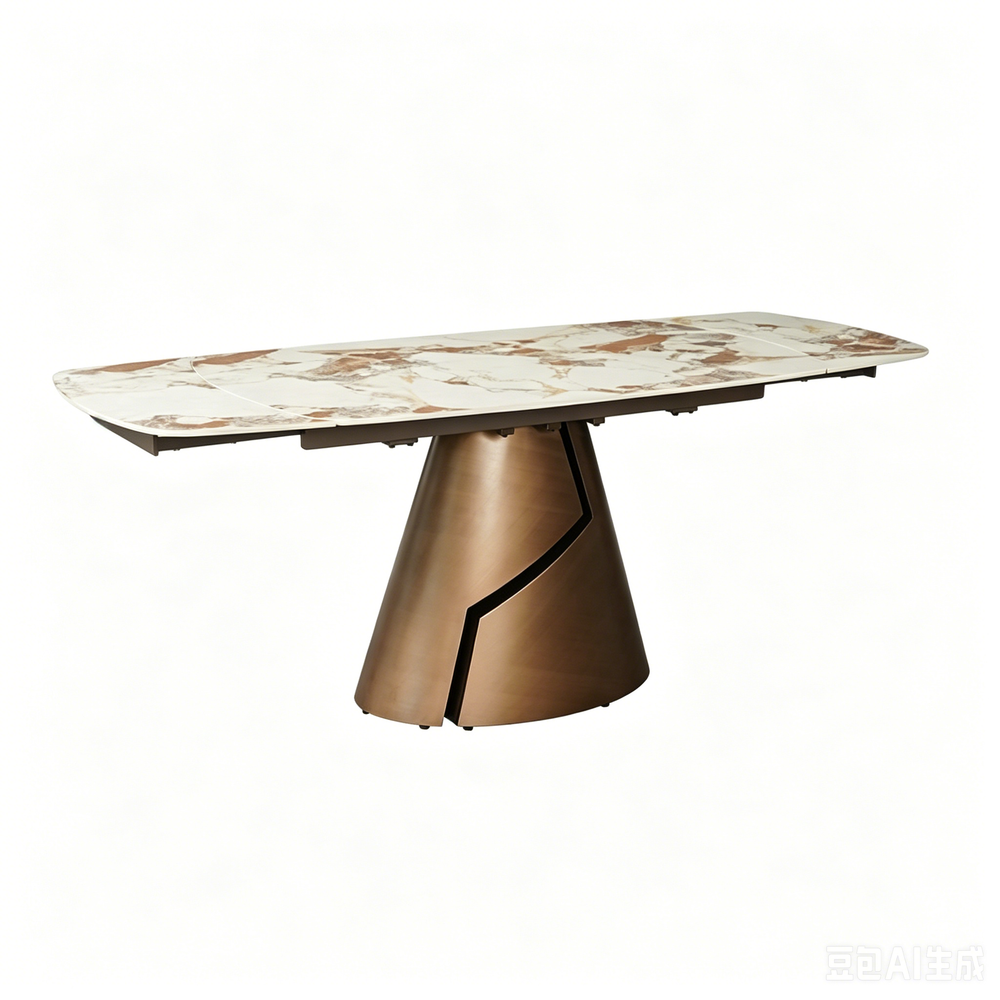 'VENNO 17 Extendable Marble Dining Table with Tapered Bronze Base-Brown Base'