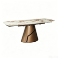 'VENNO 17 Extendable Marble Dining Table with Tapered Bronze Base-Brown Base'