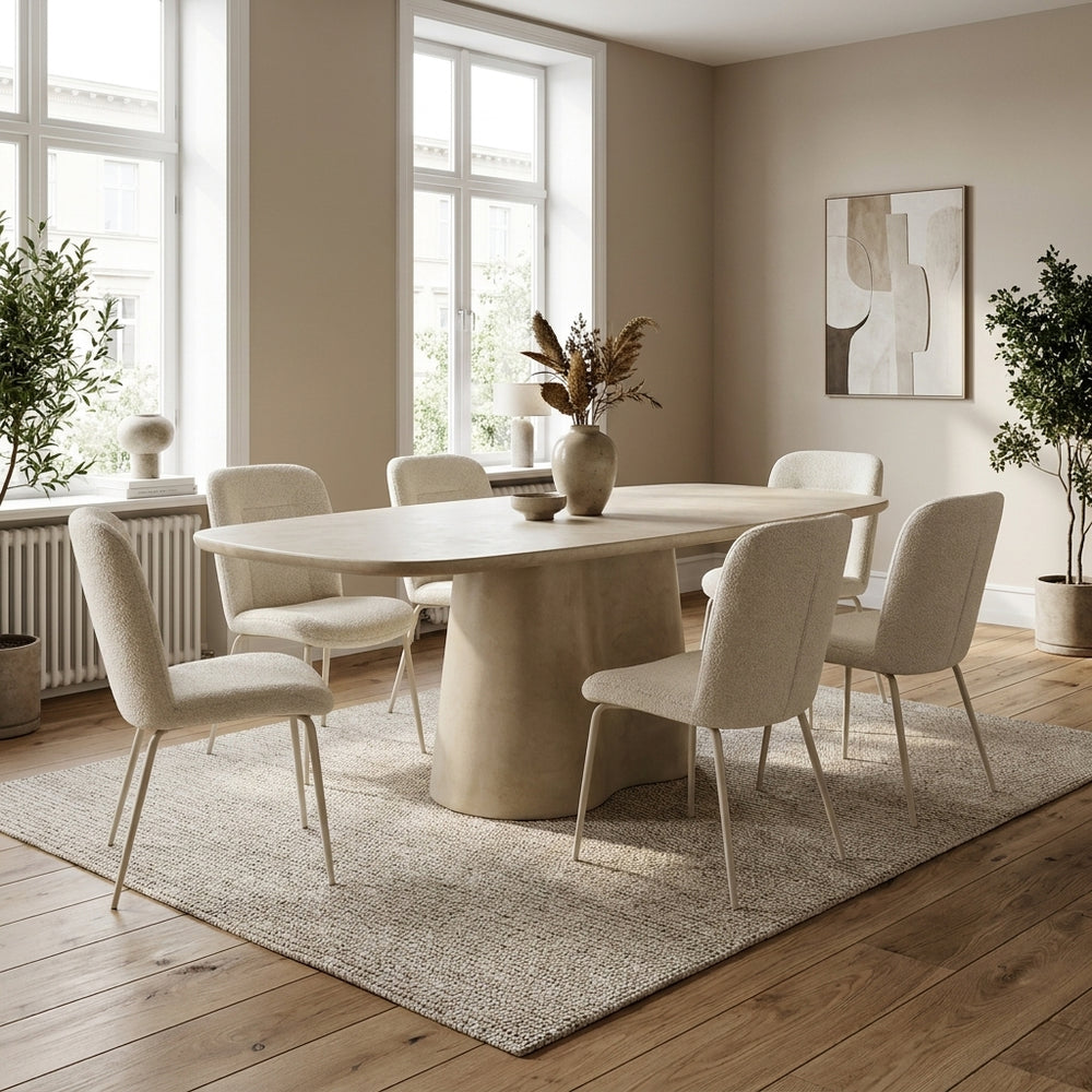 'VENNO 11 Oval Wabi-Sabi Dining Table with Organic Base-Matte Beige'